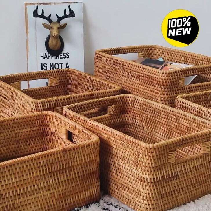 越南手工编织藤编家居收纳筐玩具书本衣物收纳...