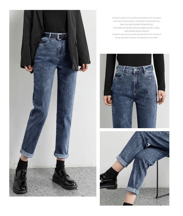 全新 弹力牛仔裤 新款秋冬牛仔裤女高腰宽松...