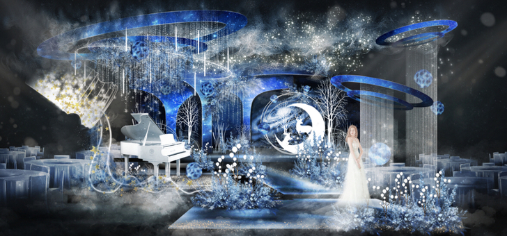 星空婚礼，婚礼手绘方案设计效果图，喊主舞台...