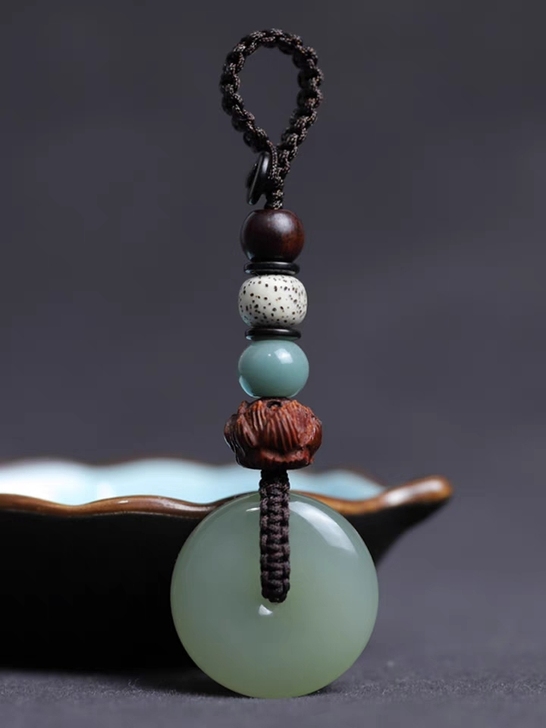 青玉平安扣汽车钥匙扣玉石钥匙挂件男女款高档...