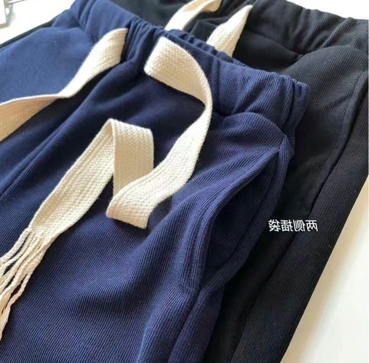 编织抽绳休闲裤女韩版ins潮宽松直筒阔腿裤...