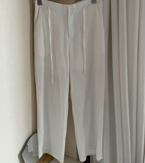 春夏新款2022抽绳松紧高腰百搭休闲西裤女...