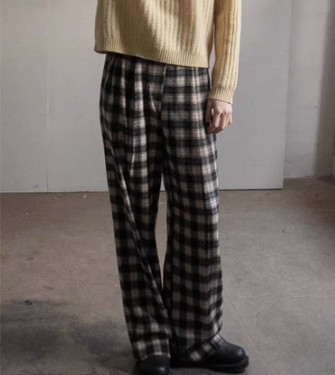 呢子裤送软糯马甲!柔软羊毛格纹格子休闲长裤...