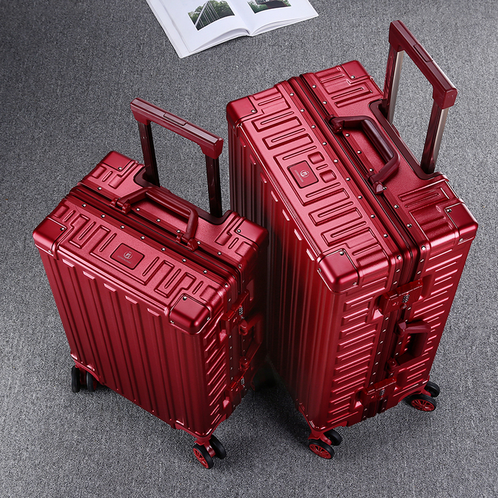 酒红色新娘陪嫁箱红色结婚行李箱嫁妆密码箱女...