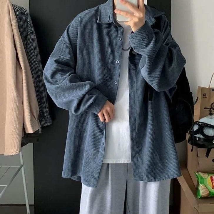 男士衬衫休闲韩版痞帅气灯芯绒外套ins潮流...