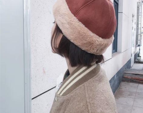 日系软毛麂皮绒贝雷帽子女少女可爱羊羔毛地主...