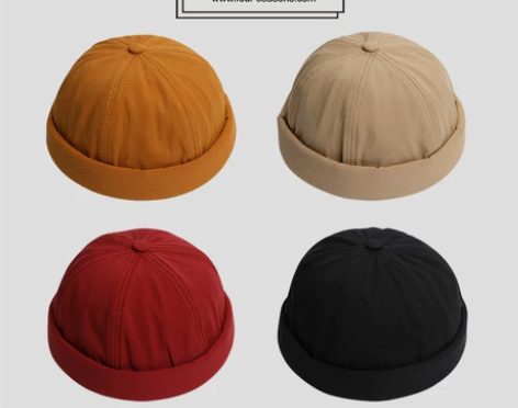 冬天瓜皮帽日本原宿酒红色无檐水手帽子男休闲...