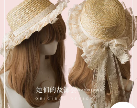 她们的故饰会原创手作蝴蝶结草帽女 夏季遮阳...