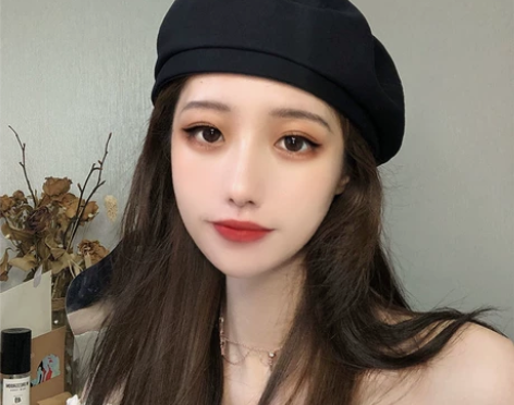 黑色贝雷帽女2021双圆环标百搭帽子初秋薄...