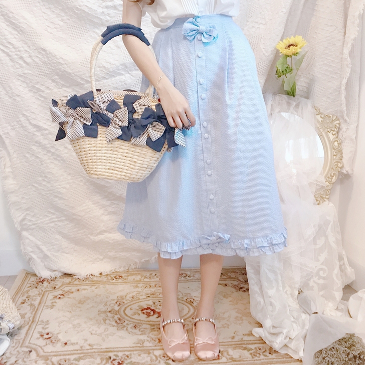 花崎鹿蓝色蝴蝶结半身裙均码,吊牌已摘,仅试穿