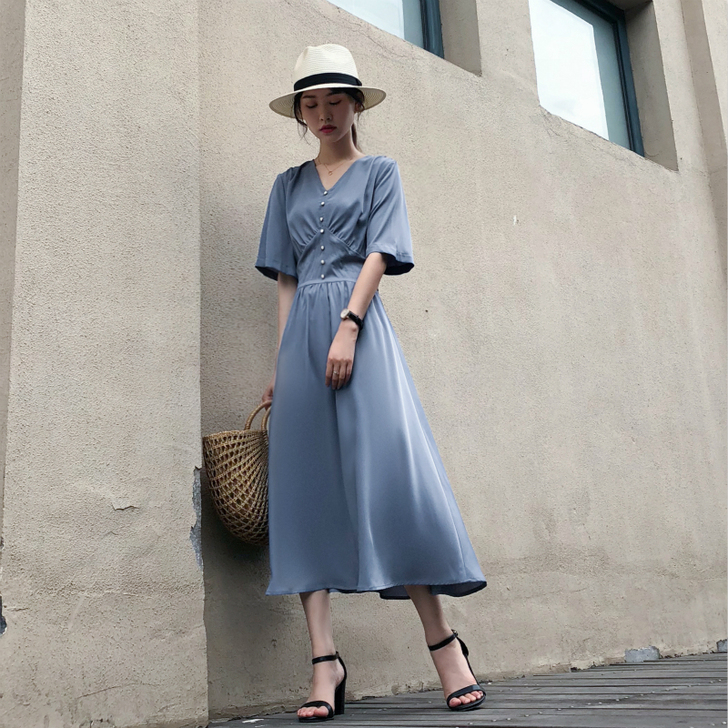 V领雪纺连衣裙新款仙女裙超仙智熏裙