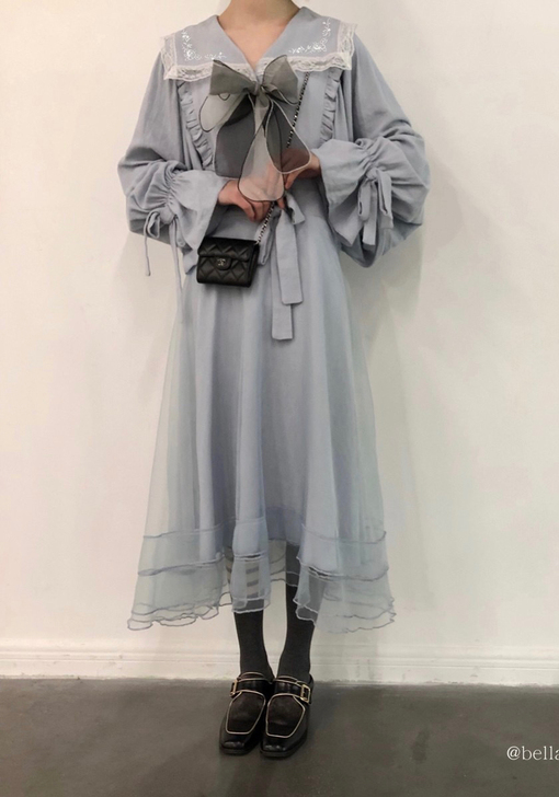 BELLABETSY法式复古温柔蓝灰斩男仙...