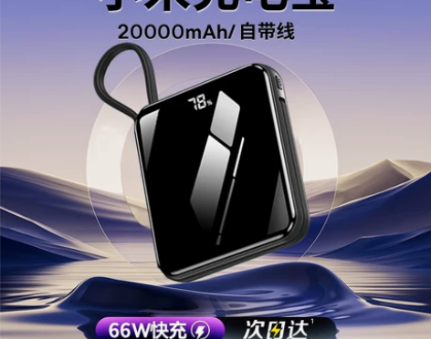 小米自带线充电宝66w超级快充超薄小巧便携...