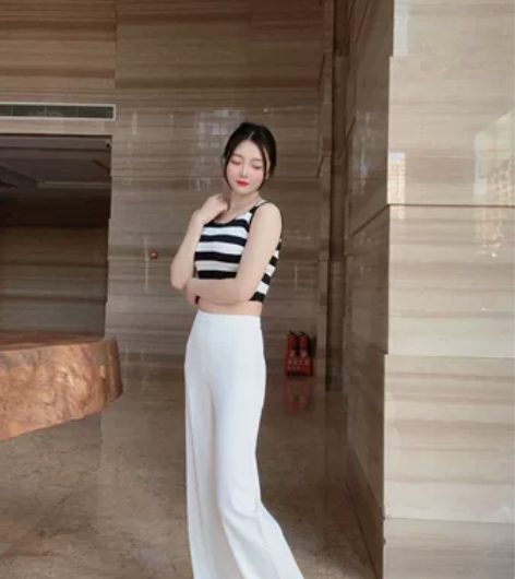 阔腿裤女夏季高腰垂感小个子白色雪纺春秋薄款...