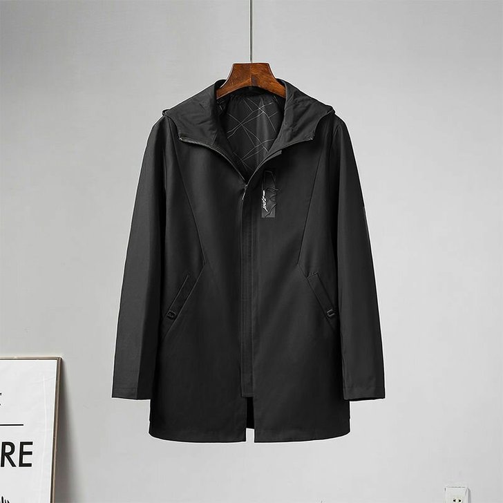 男款中长款连帽风衣防风外套