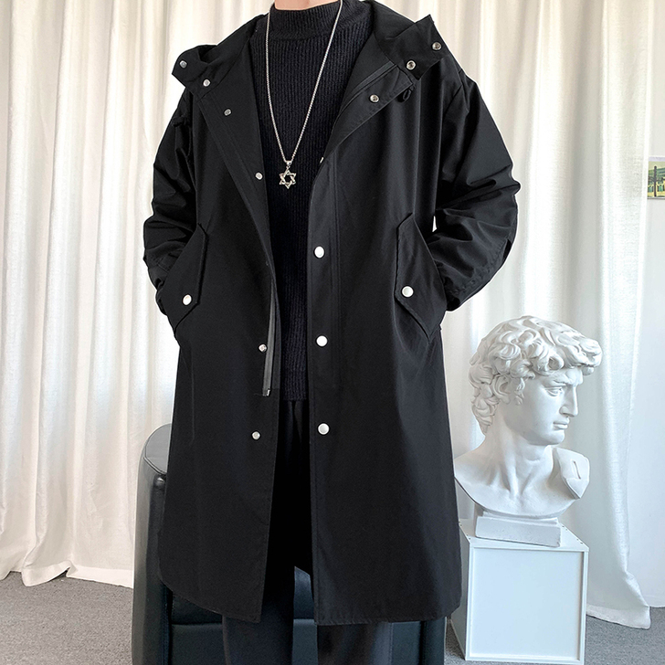派克服男士中长款风衣男秋冬厚外套胖子宽松休...