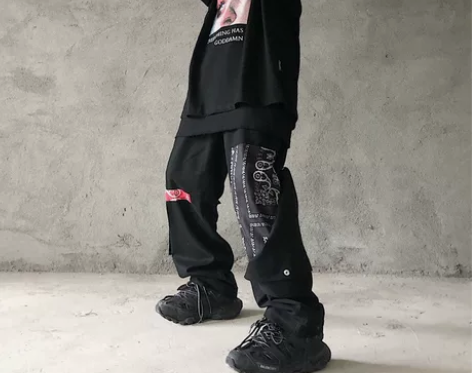 裤子女韩版复古腰果花工装裤高腰宽松直筒阔腿...