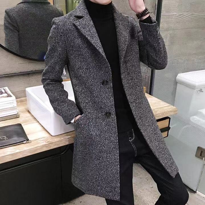 风衣男中长款大码呢大衣男青年韩版男士修身英...