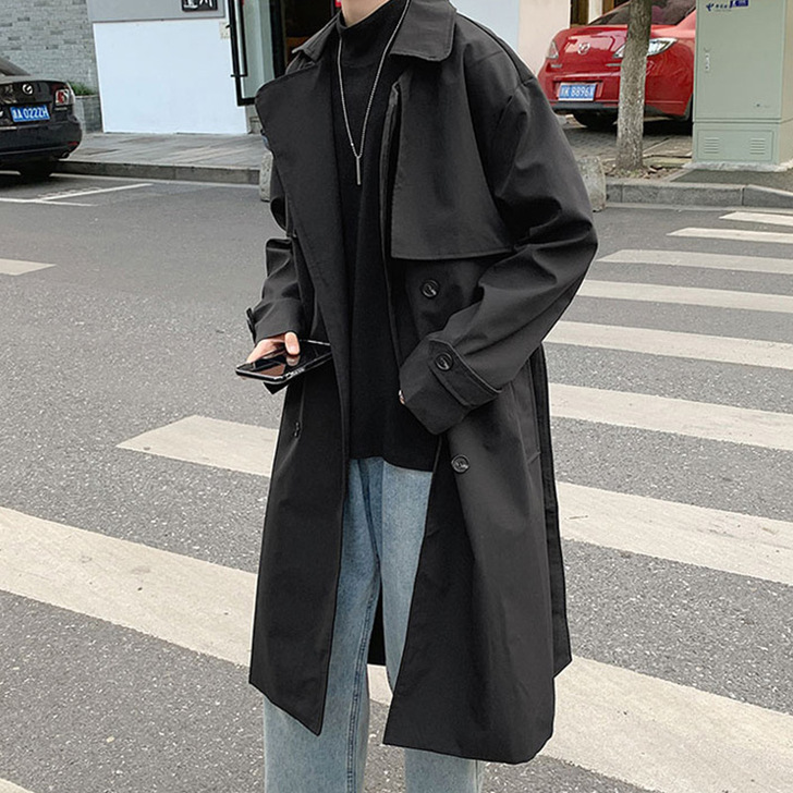 双排扣过膝风衣男春秋季中长款韩版潮流大衣港...