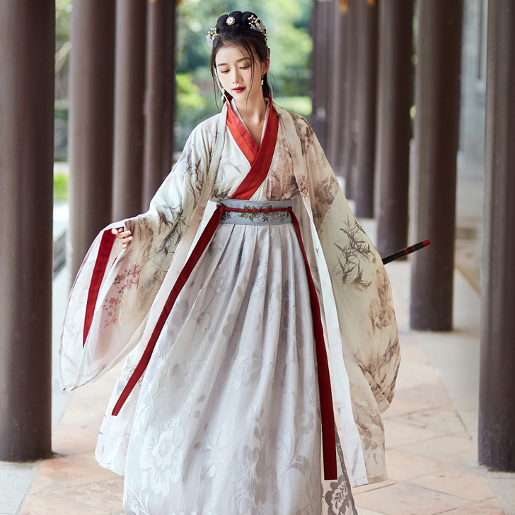 银狐汉服女 广袖流仙裙大袖衫套装 交领齐腰...