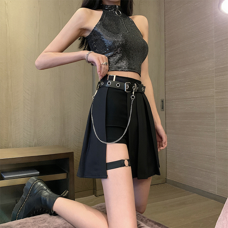 半边裙+短裤 炸街 甜酷 蹦迪 夏季