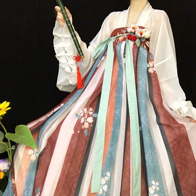 原创汉服女唐制一片式复原印花齐胸襦裙春夏秋款