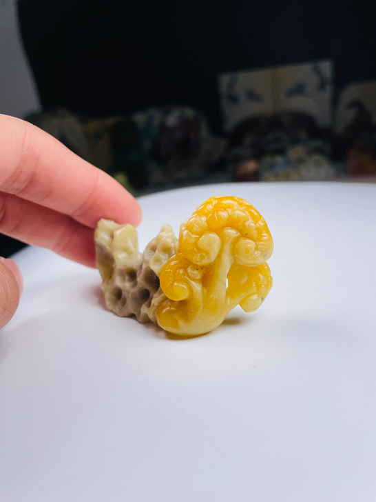 青田封门石仿太湖石灵芝笔架茶搁。文玩摆件 ...