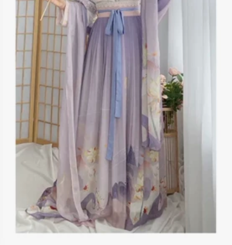 七月夕鹿饮溪 唐制坦领汉服半臂双色姐妹Cp...