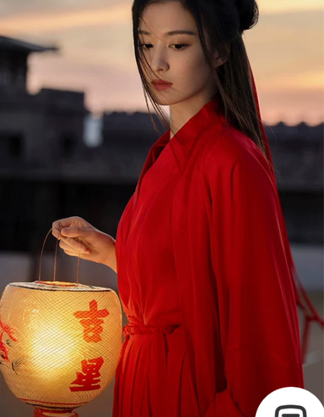 红色魏晋风武侠古装汉服女中国风帅气交领古风...