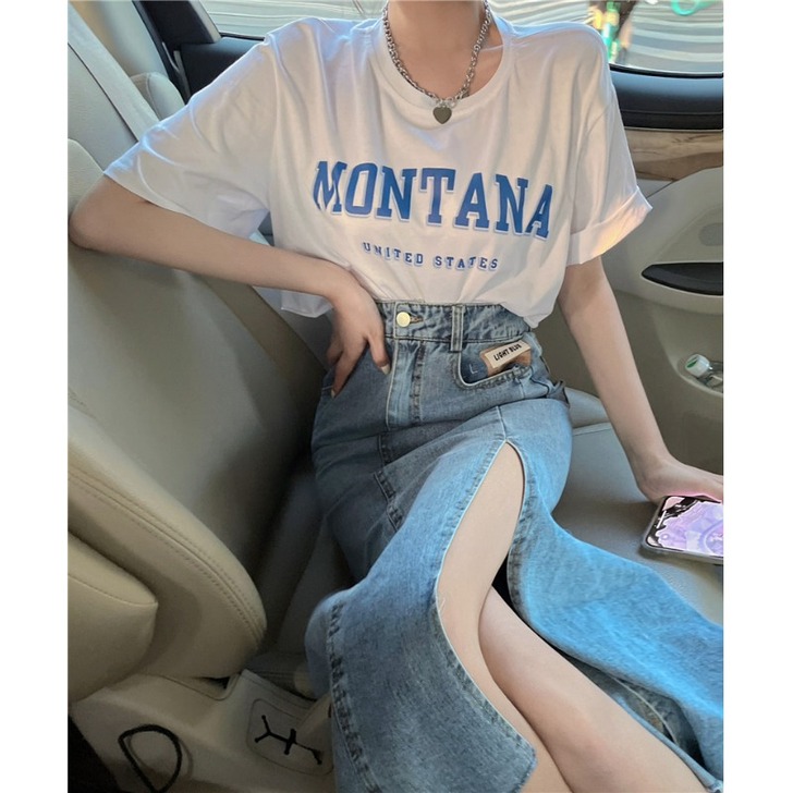 开叉牛仔半身裙女2021年夏季新款韩版高腰...