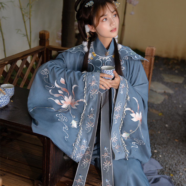 清梳原创西府幽兰明制汉服立领长袄刺绣云肩齐...