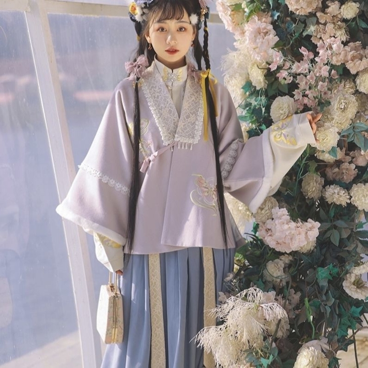 丽姿正品宋制毛妮加厚半袖立领褶裙套装百搭超...