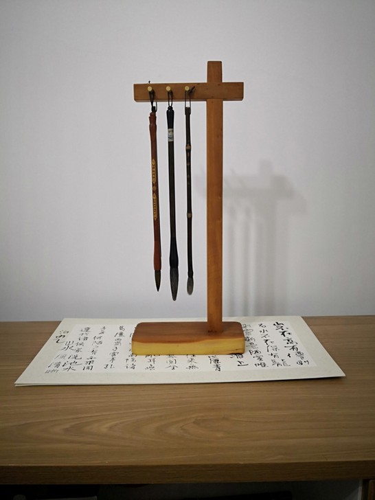 老枣木复古笔挂，六钮毛笔架，手工黄铜，榫卯...