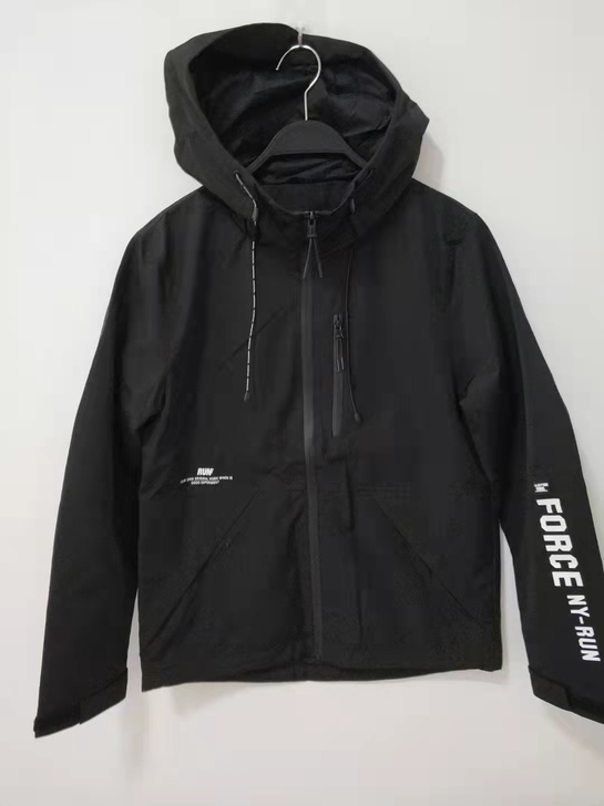 全新男士春秋季黑色连帽子外套夹克拉链防风服...