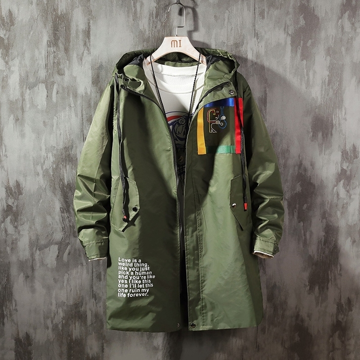 9999新  秋季日系彩条飘带嘻哈风衣男中...