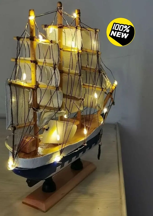 全新包邮帆船模型摆件带灯木质工艺船男毕业生...