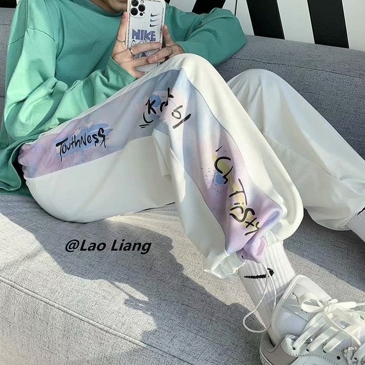 阔腿运动裤男宽松束脚裤春秋款日系盐系裤子显...