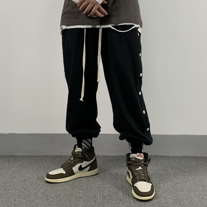 UTTERER自制 欧美高街排扣纯色长裤f...