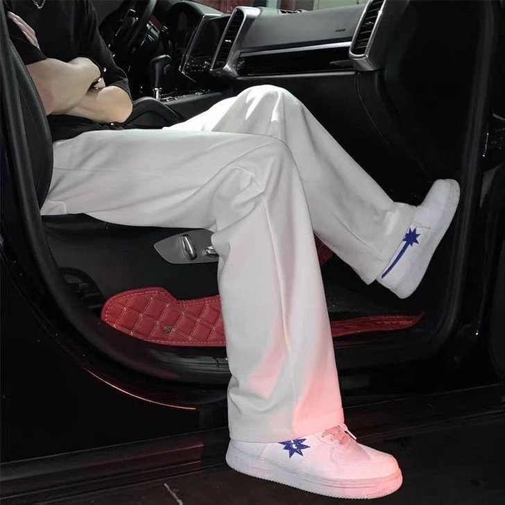 白色拖地阔腿裤子男韩版潮流高街秋季新款休闲...