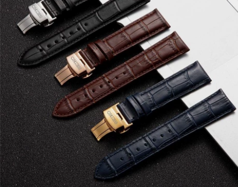 精工SEIKO5号真皮表带领航鳄鱼纹配件黑...