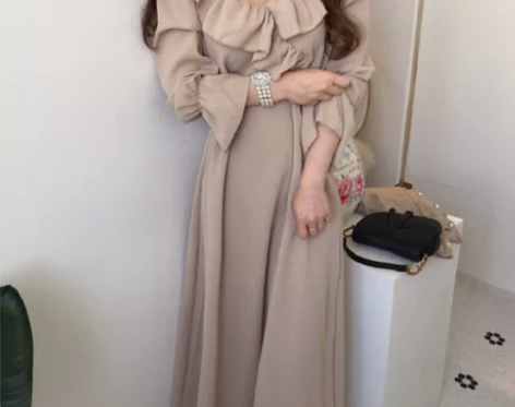 ?韩国chic法式温柔显瘦v领荷叶边系带收...