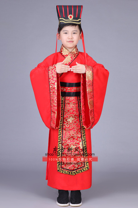 新款儿童古装男汉服三国秦汉朝大臣丞相官服书...