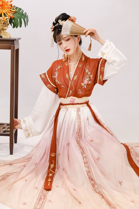 玉术【一览芳华】原创汉服女唐褙子圆领衫褶裙...