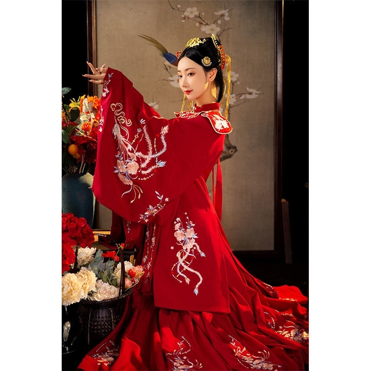 汉青月【凤舞】原创汉服，L码，红色全套包邮...