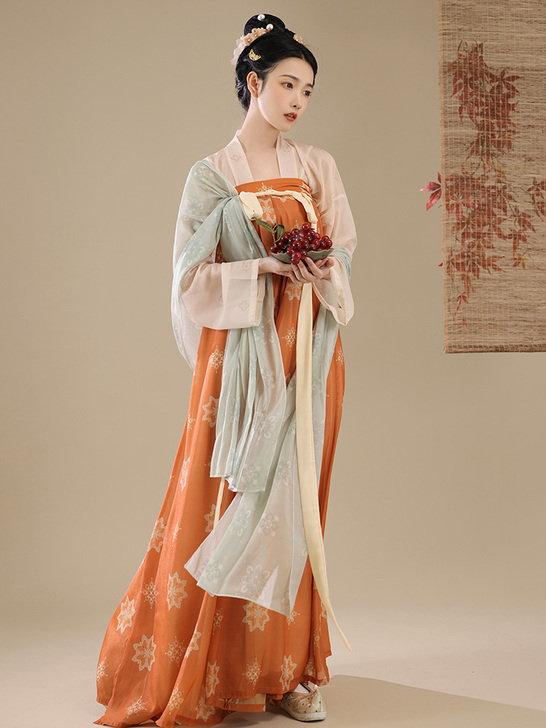 桔屿原创汉服女【长安花】唐制齐胸衫裙复原印...