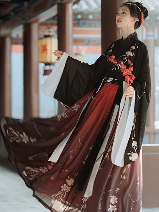 桔屿梧桐落汉服女中国风交领大袖齐腰襦裙魏晋...