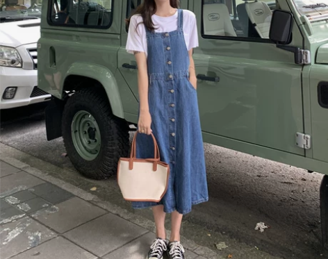 甜美减龄少女背带裙女夏薄款牛仔韩版2022...