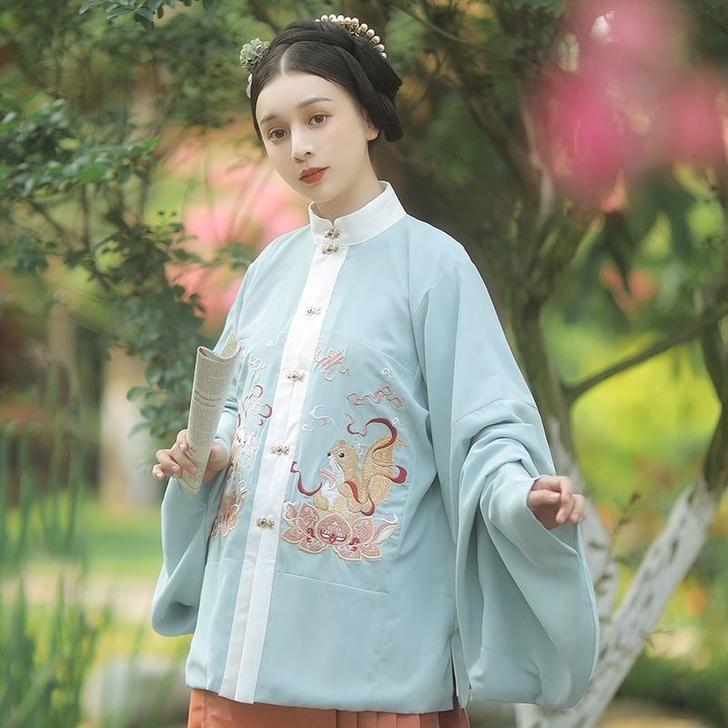 明制补服立领几乎全新仙楚姬原创蓝色。