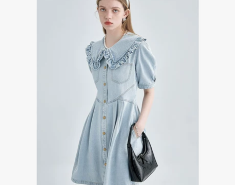 VEGA CHANG复古宫廷风牛仔裙女设计...