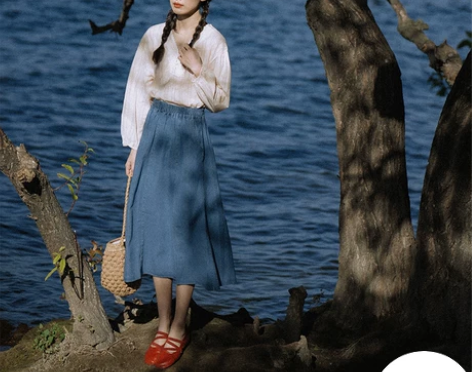 复古梦的马牛仔半身裙好穿百搭松紧腰伞裙中长...